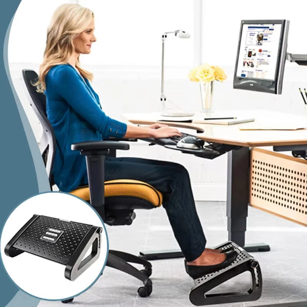 Relieve the pain of working from home - Under-desk footrest with massage rollers, ergonomic footstool for desk leg support