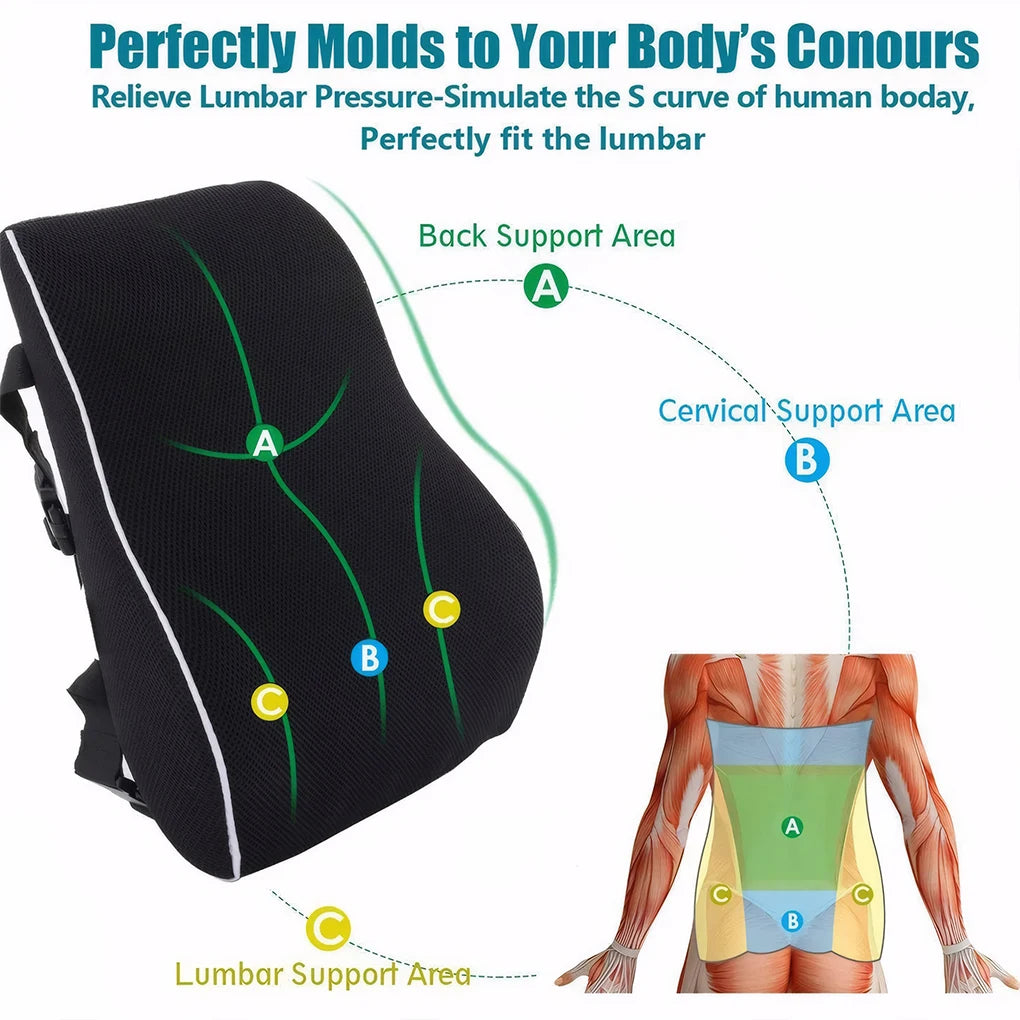 Office Chair Lumbar Support Pillow Memory Foam Relieve Back Pain Car Seat Waist Cushion Soft Comfortable For Office Home Car