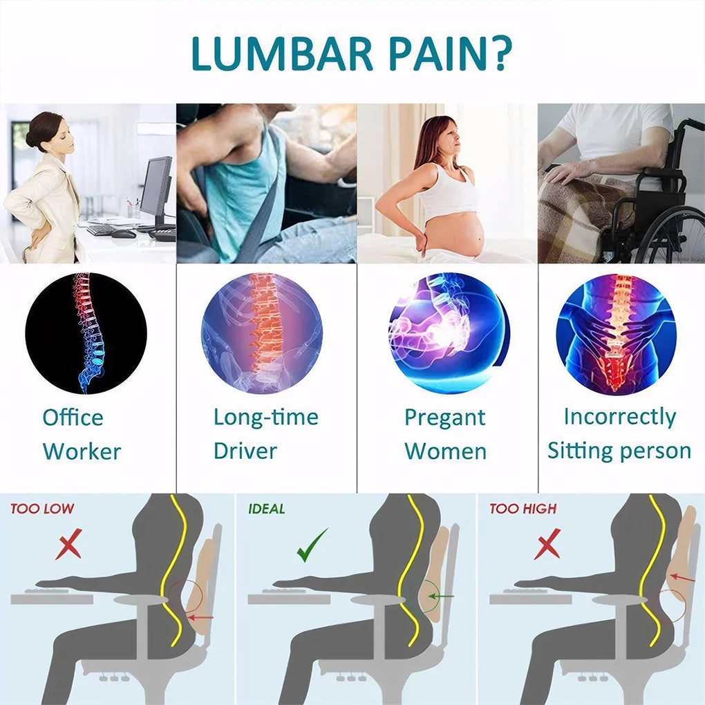 Office Chair Lumbar Support Pillow Memory Foam Relieve Back Pain Car Seat Waist Cushion Soft Comfortable For Office Home Car