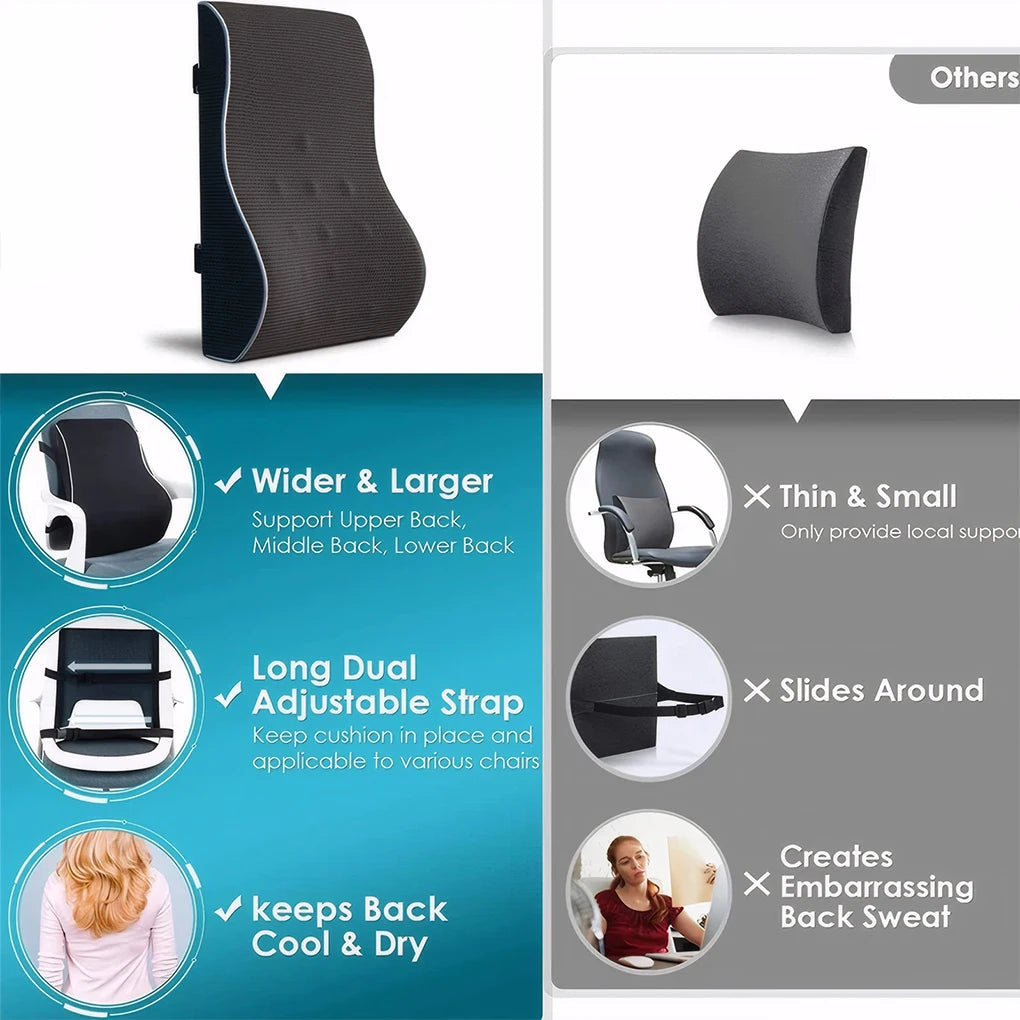 Office Chair Lumbar Support Pillow Memory Foam Relieve Back Pain Car Seat Waist Cushion Soft Comfortable For Office Home Car